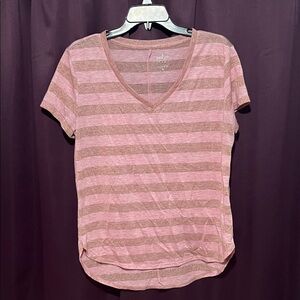 Soho Pink and Rose Gold Striped V-Neck Tee